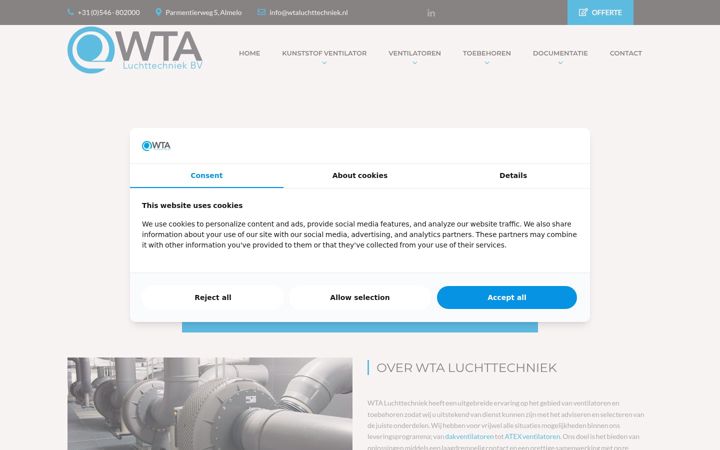 Skärmbild av wtaluchttechniek.nl