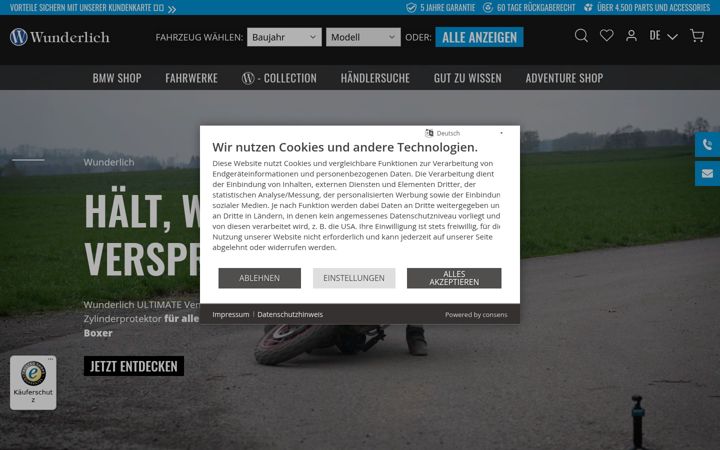 Screenshot of wunderlich.de