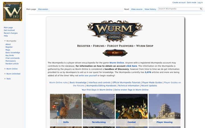 Screenshot of wurmpedia.com