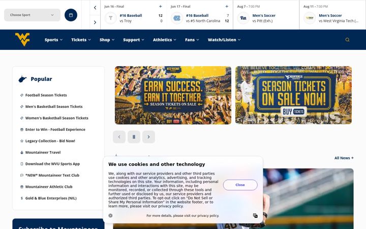 Screenshot of wvusports.com