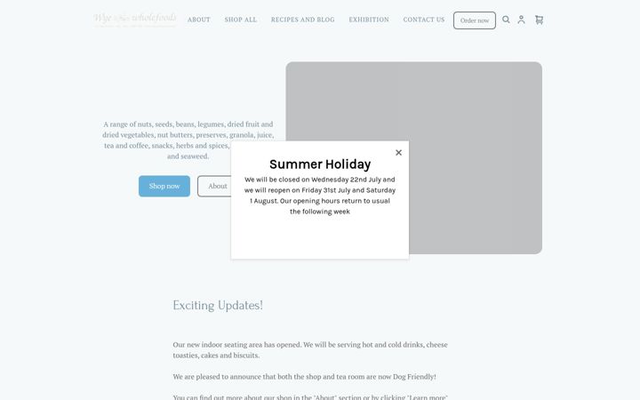 Screenshot of wyewholefoods.co.uk