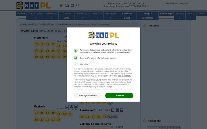 Screenshot of wynikilotto.net.pl