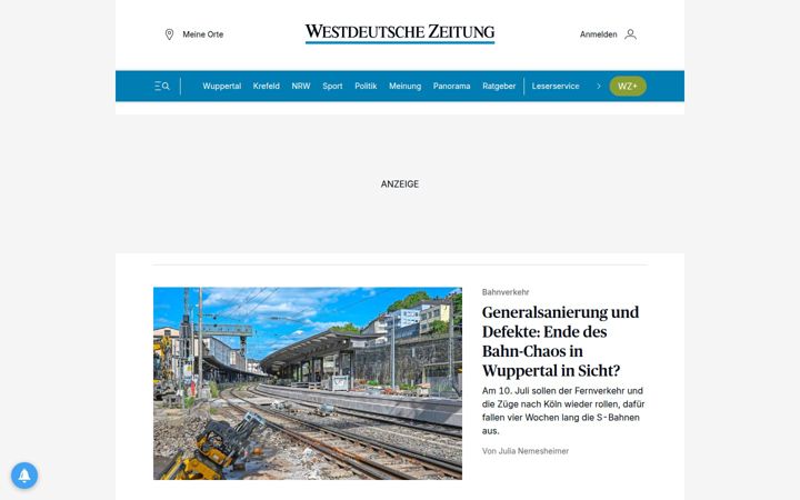 Screenshot di wz.de