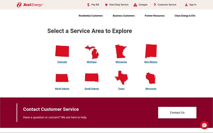 Screenshot von xcelenergy.com