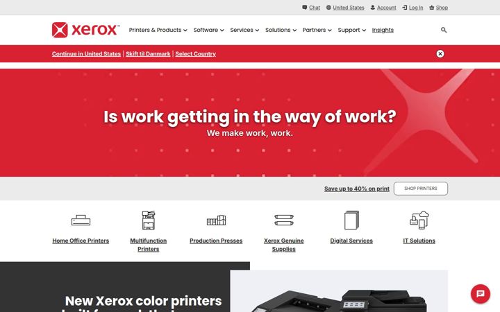Screenshot stránky xerox.com