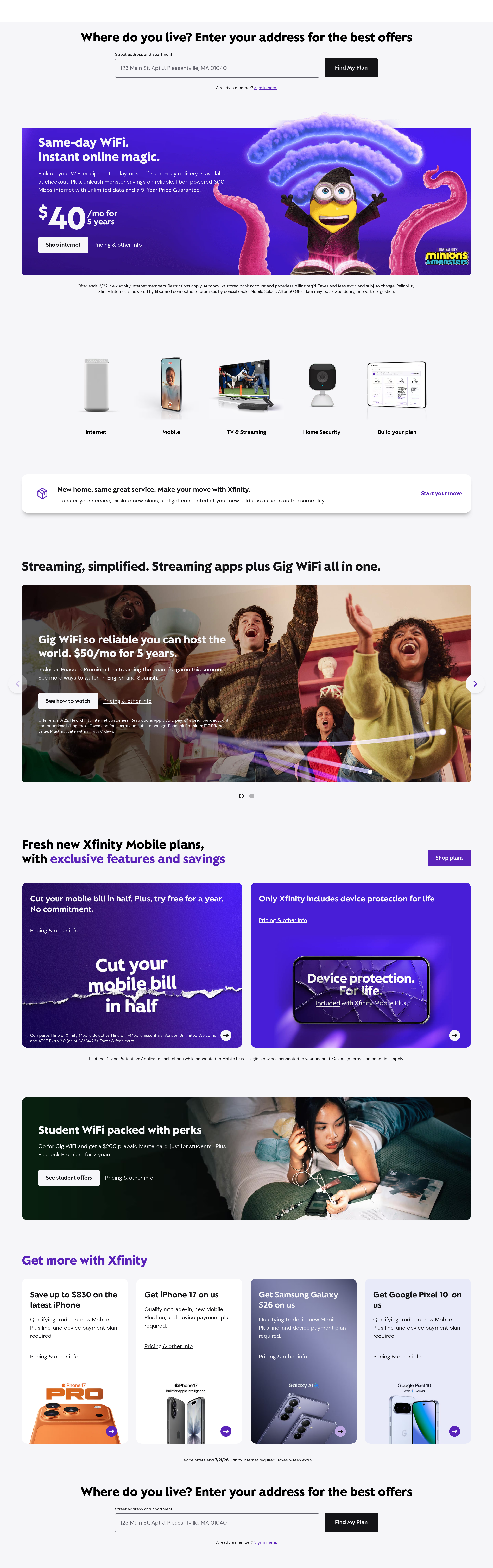 Screenshot of xfinity.com
