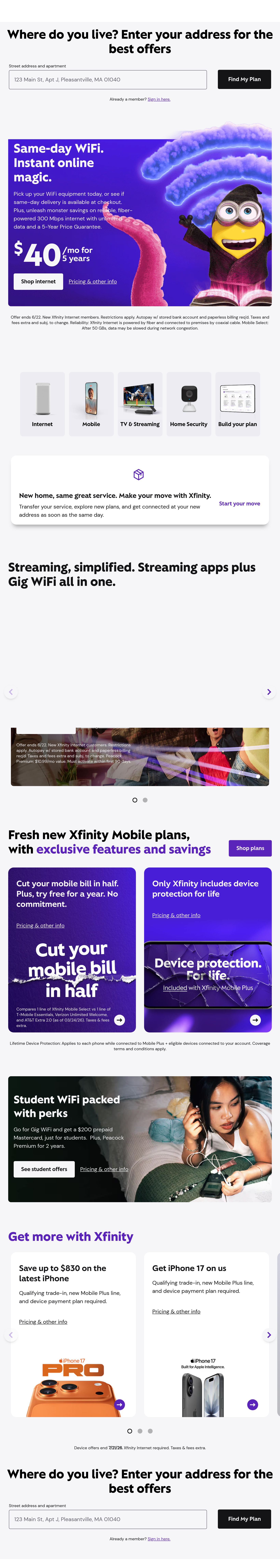 Tablet screenshot of xfinity.com