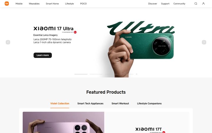 Екранна снимка на xiaomi.com