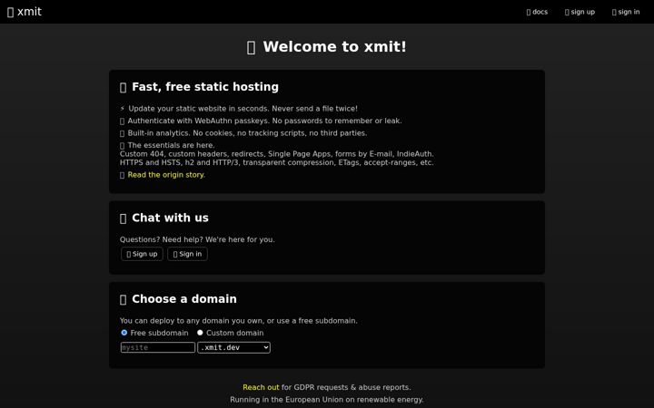 Posnetek zaslona xmit.co