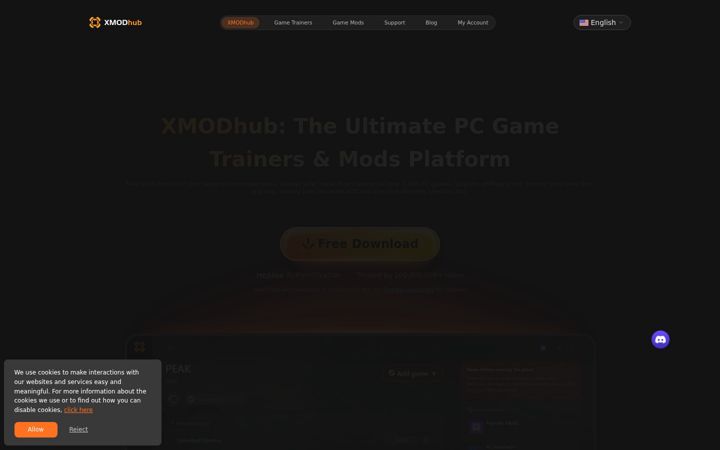 Screenshot stránky xmodhub.com
