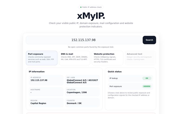 Screenshot of xmyip.com