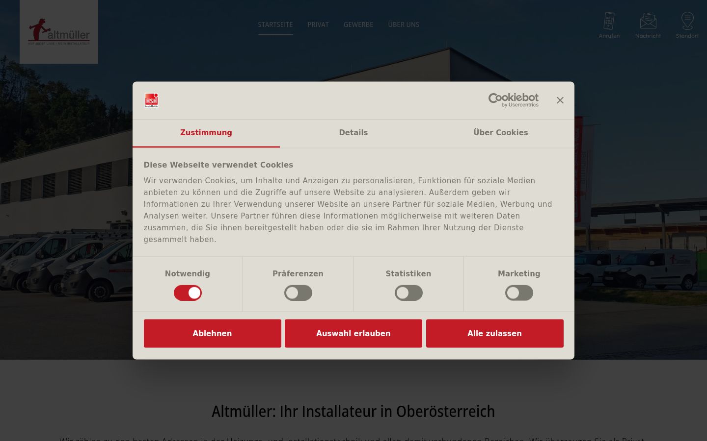 Screenshot van de toestemmingsbanner zoals getoond vóór enige interactie