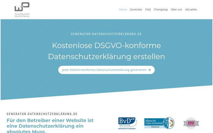 Zrzut ekranu xn--generator-datenschutzerklrung-pqc.de