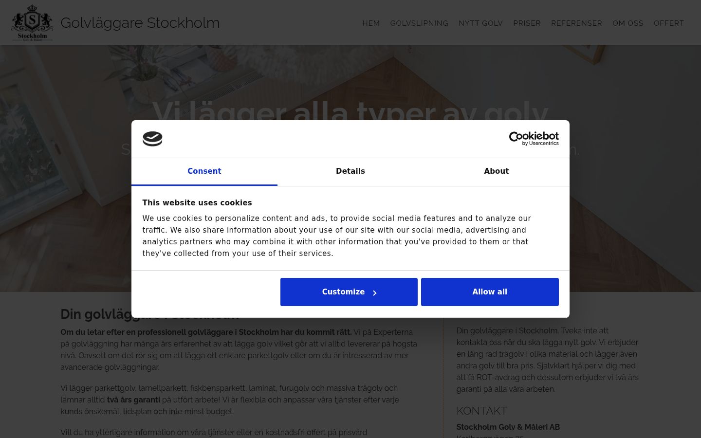 Screenshot del banner di consenso mostrato prima di qualsiasi interazione