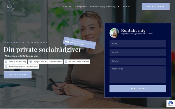 Skærmbillede af xn--socialrdgiverlivfrederiksen-9kc.dk