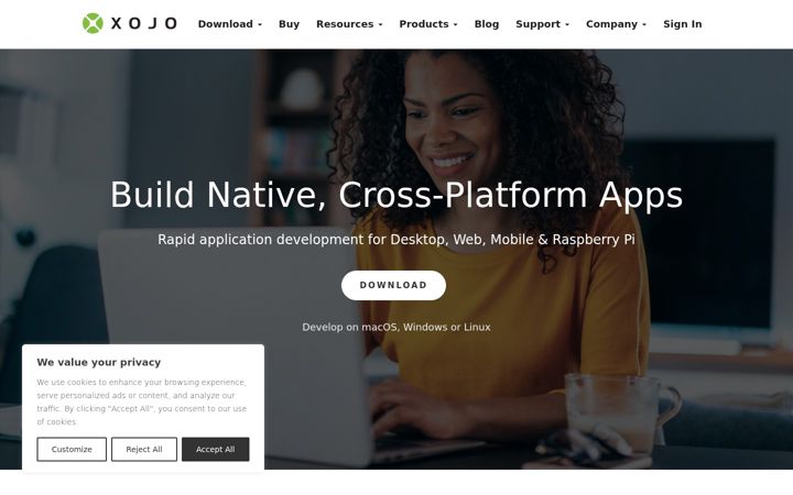 Screenshot of xojo.com