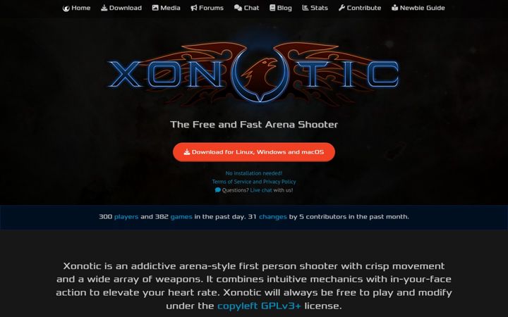 Screenshot of xonotic.org