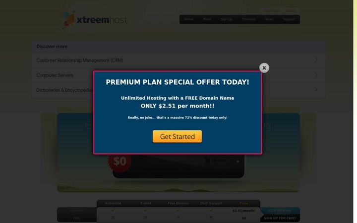 Skærmbillede af xtreemhost.com
