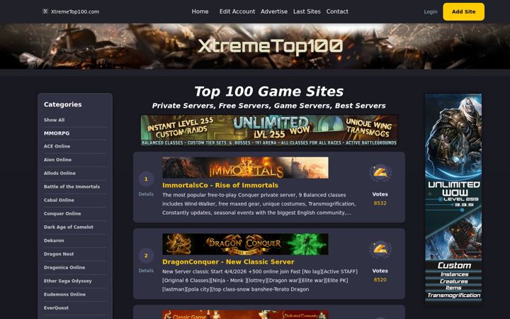 Screenshot of xtremetop100.com