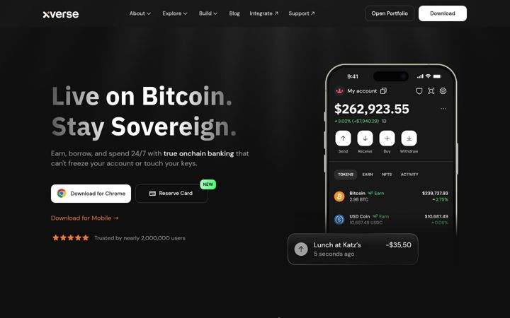 Snímek obrazovky xverse.app