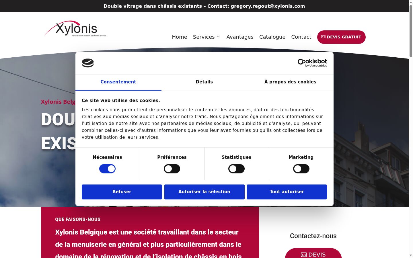 Capture d'écran de la bannière de consentement affichée avant toute interaction