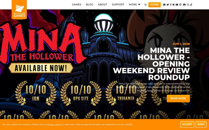 Screenshot stránky yachtclubgames.com