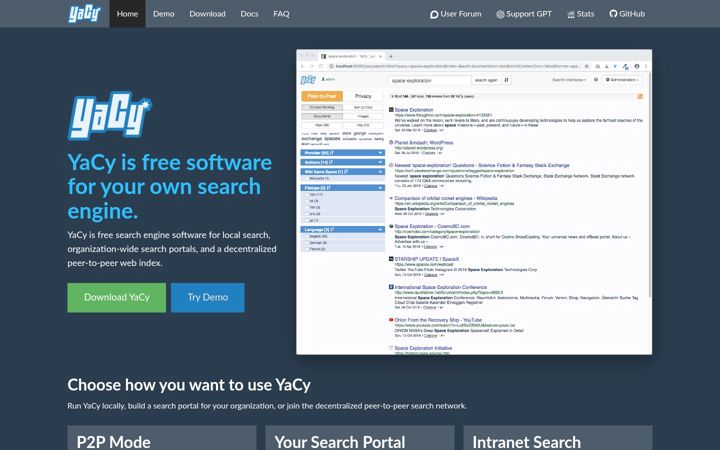 Screenshot of yacy.net