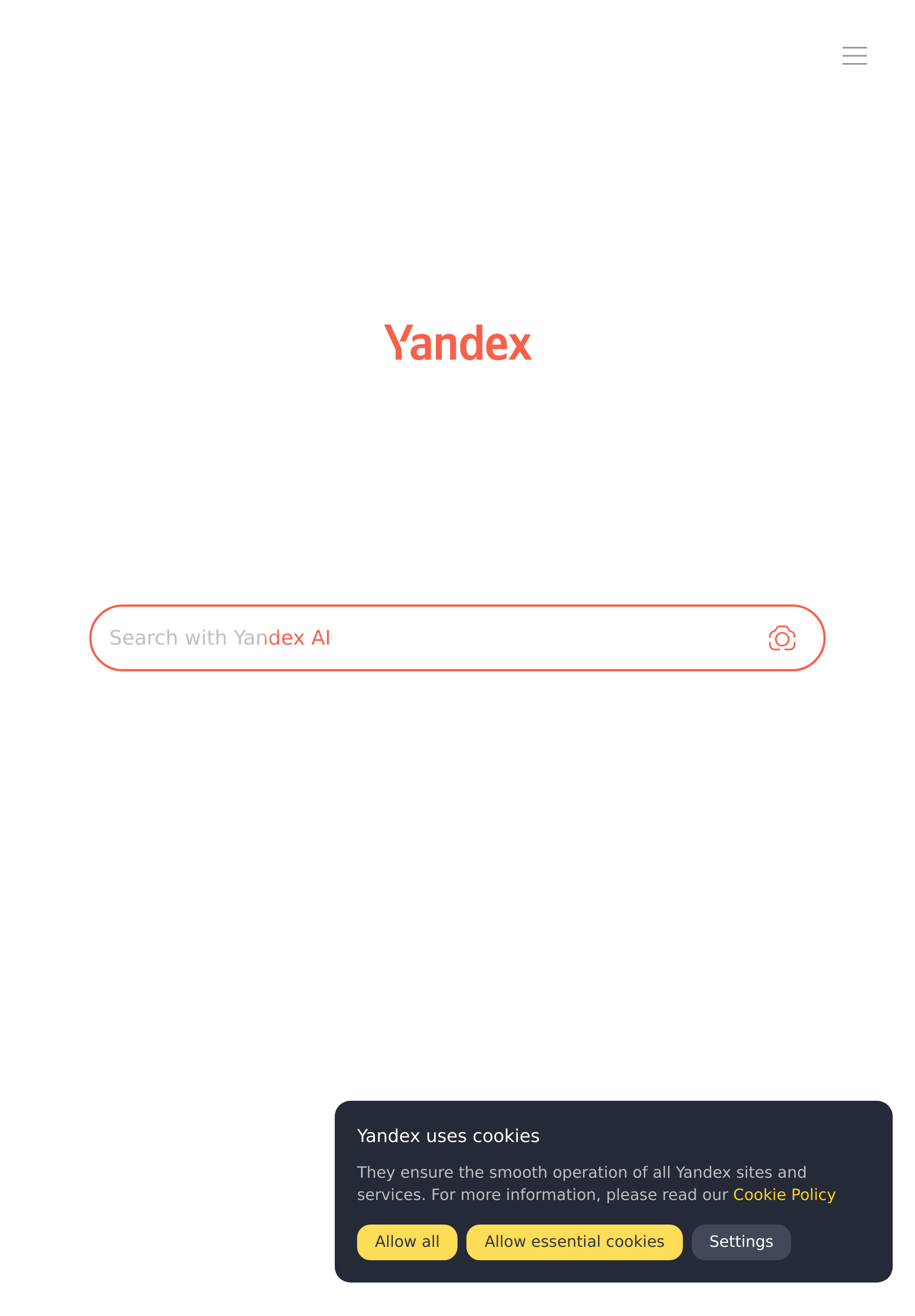 Tablet screenshot of yandex.com