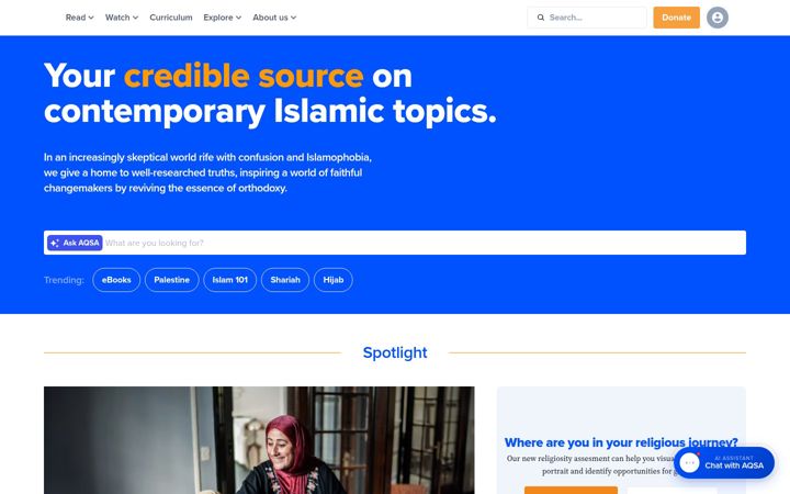 Screenshot of yaqeeninstitute.org