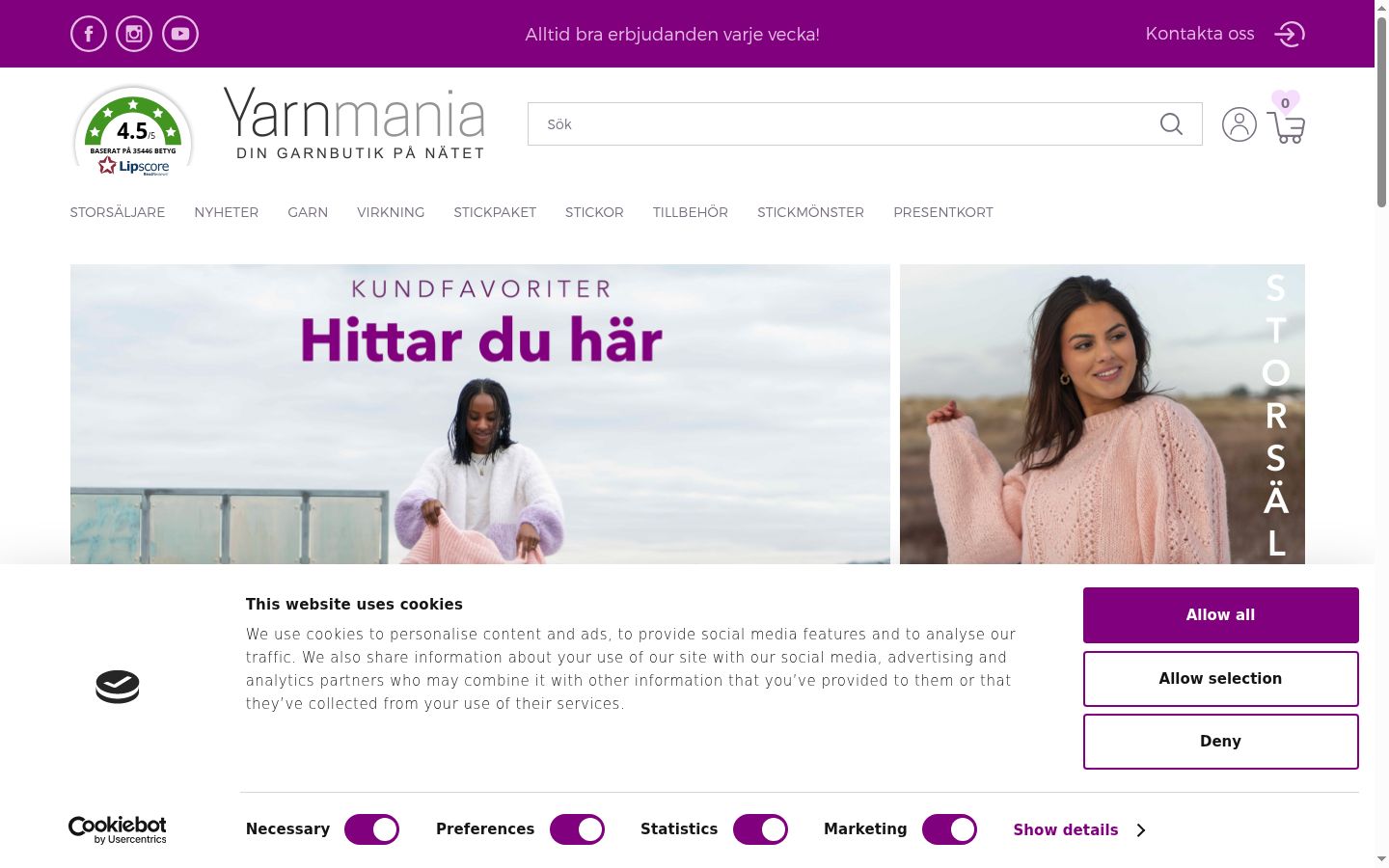 Skjermbilde av samtykkebanneret slik det vises før noen interaksjon