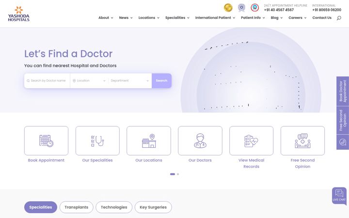 Screenshot of yashodahospitals.com