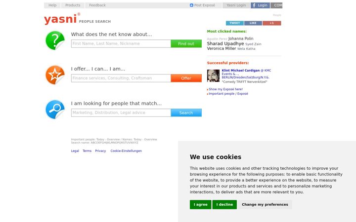 Screenshot of yasni.com