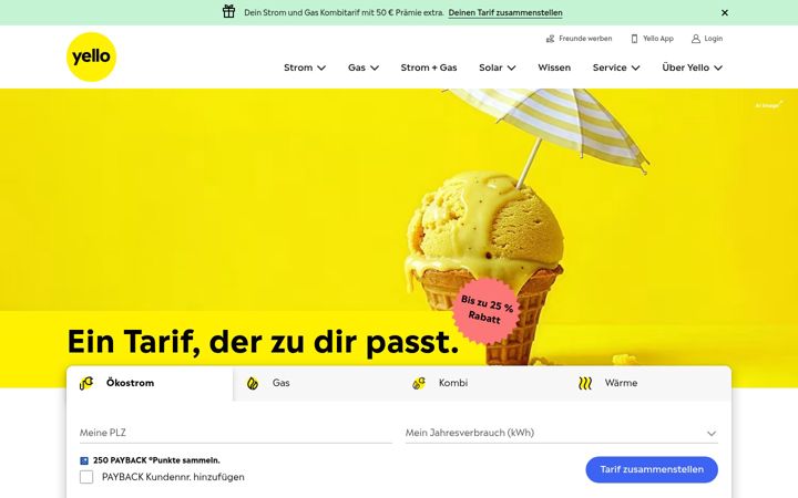Screenshot of yello.de