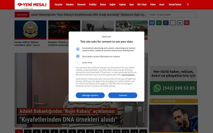 Screenshot of yenimesaj.com.tr