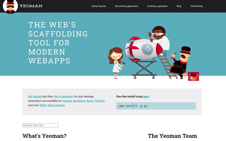 Screenshot of yeoman.io