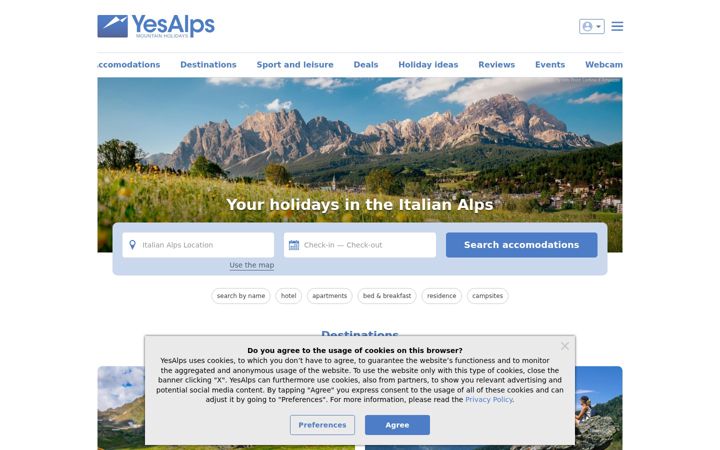 Screenshot di yesalps.com