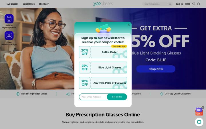 Screenshot of yesglasses.com