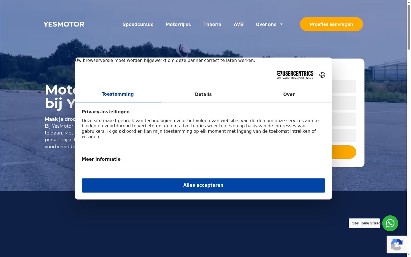 Screenshot van de toestemmingsbanner zoals getoond vóór enige interactie