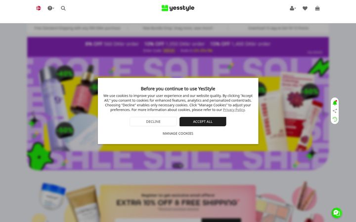 Skjámynd af yesstyle.com