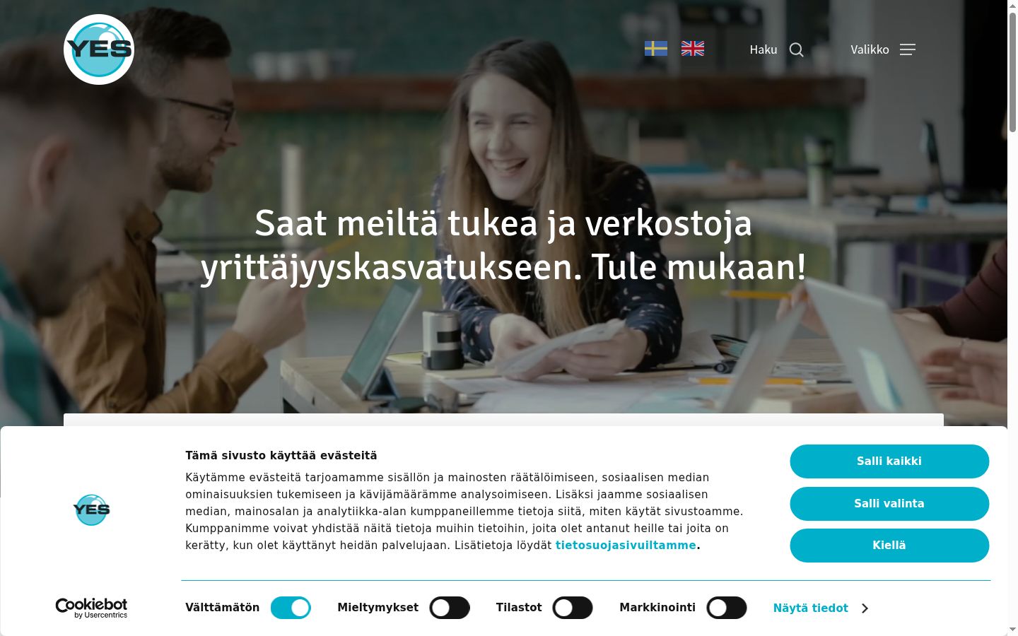 Kuvakaappaus suostumusbannerista, joka näytettiin ennen mitään vuorovaikutusta