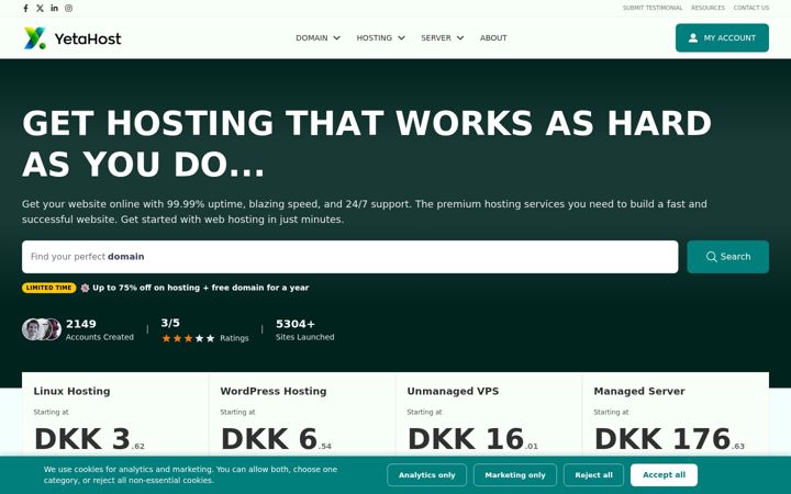 Screenshot of yetahost.com