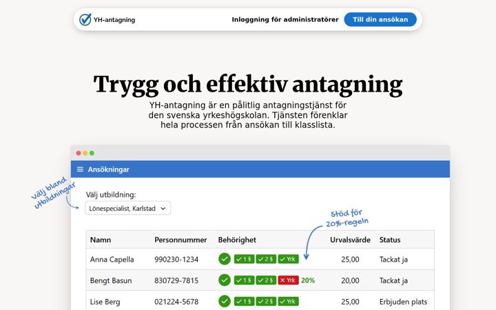 Screenshot von yh-antagning.se