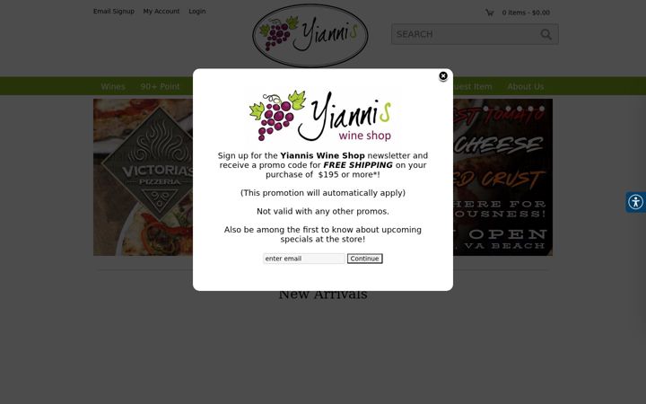 Screenshot of yianniswine.com