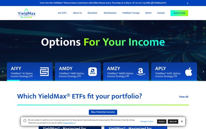 Ekrano kopija yieldmaxetfs.com