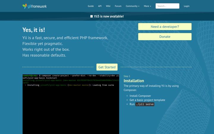 Screenshot von yiiframework.com