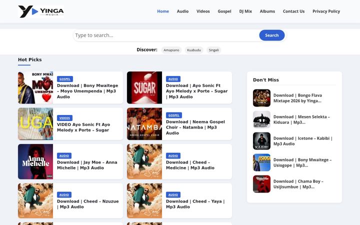 Screenshot of yingamedia.com