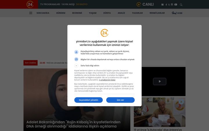 Screenshot of yirmidort.tv