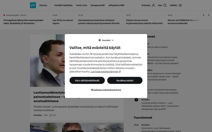 Captura de ecrã de yle.fi