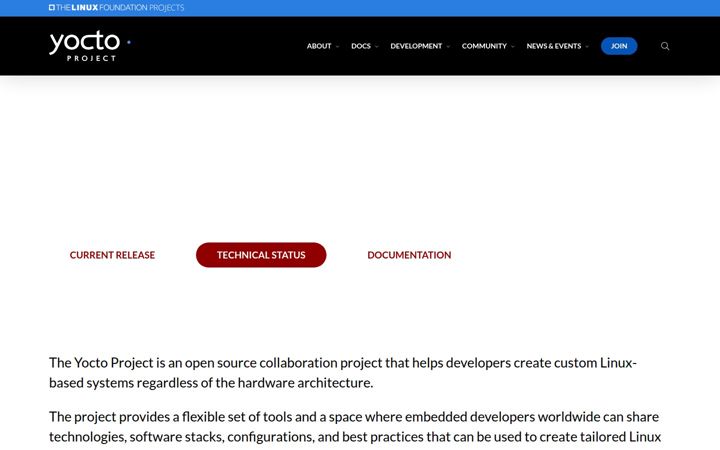 Screenshot του yoctoproject.org