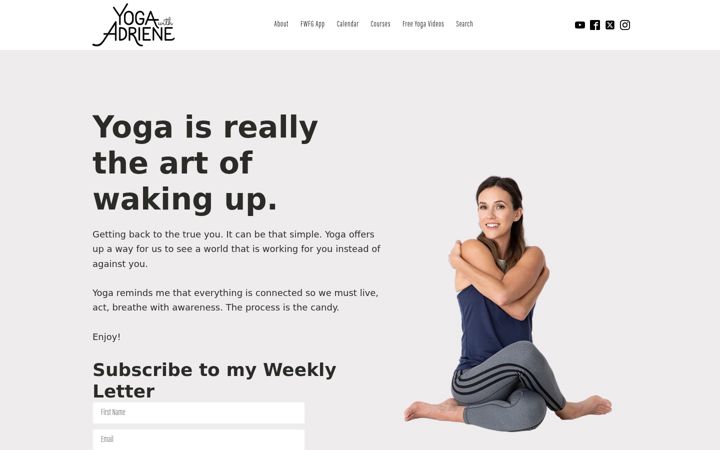 Screenshot of yogawithadriene.com